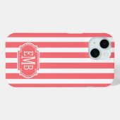 Coques Case-Mate iPhone Coral and White Monogrammed Stripes (Verso (horizontal))