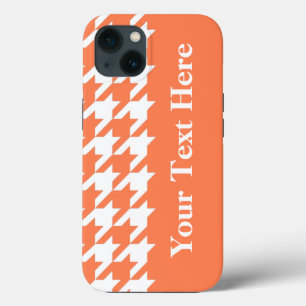 Etui iPhone 13 Coral Elegant Houndstooth avec texte personnalisé