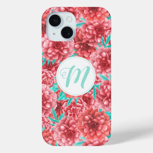 Coques Case-Mate iPhone Coral Floral Patte & Monogramme (Verso)