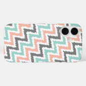 Coques Case-Mate iPhone Coral Mint Linen Diagonal Zigzag Ikat Motif (Verso (horizontal))