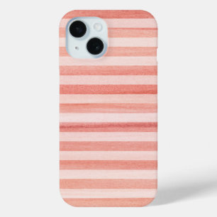Coque Pour iPhone 15 Coral rose doux rayures Motif d'aquarelle