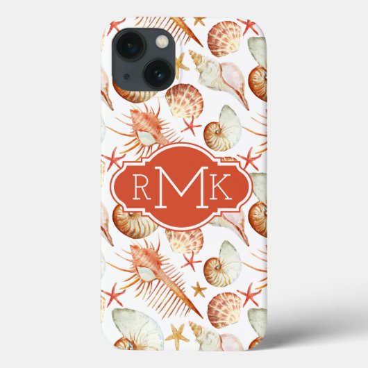 Coques Case-Mate iPhone Coral With Shells & Crabs Pattern | monogram (Verso)