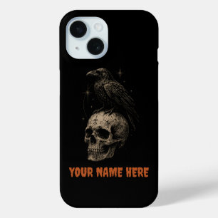 Coque Pour iPhone 15 Corbeau gothique sur crâne Mystère vintage .