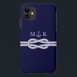 Coques Pour iPhone Corde et monogramme nautiques d'Ancre dans la<br><div class="desc">Ancre nautique avec le motif de corde pour votre couverture de téléphone. Ajoutez vos initiales pour customiser cet autre.</div>