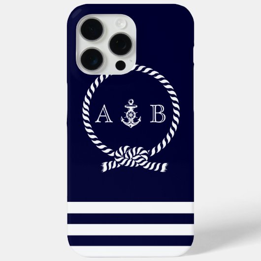 Coques Case-Mate iPhone Cordon bleu marine et Ancre monogrammé (Verso)