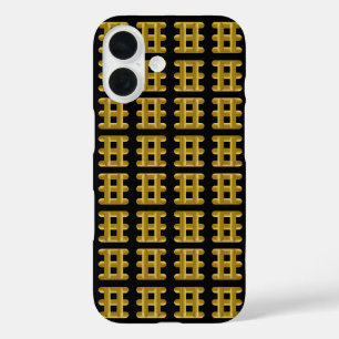 Coques iPhone 16 Cordon doré filaire motif carré or sur noir