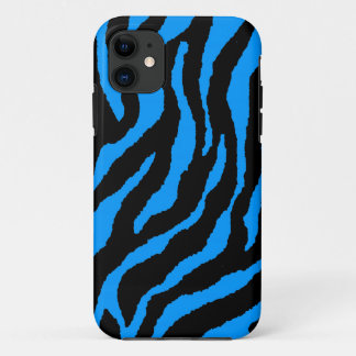 Coque iPhone 11 Corey Tiger Rayures Néon Tigre 80s (Bleu Sarcelle)