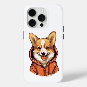 Coque iPhone 15 Pro Corgi Drôle Portant un Sweat à Capuche