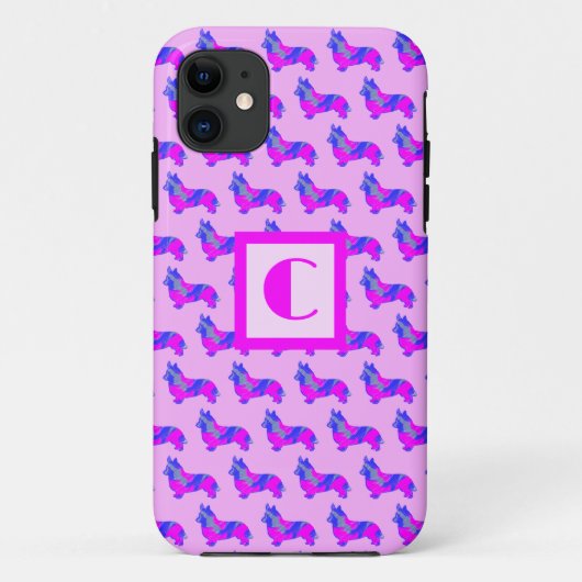 Coques Case-Mate iPhone Corgi Welsh mignon Chien rose Silhouette Monogramm (Dos)