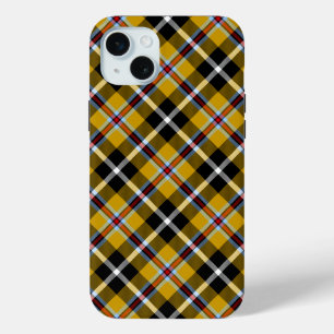Coque iPhone 15 Mini Cornouailles National Tartan Jaune et Noir Plaid