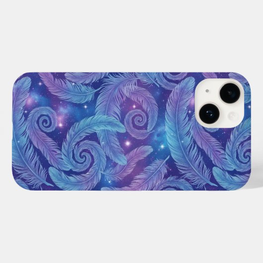 Coques Case-Mate iPhone Cosmic Teal-Purple Feather Swirl Pattern (Verso (horizontal))