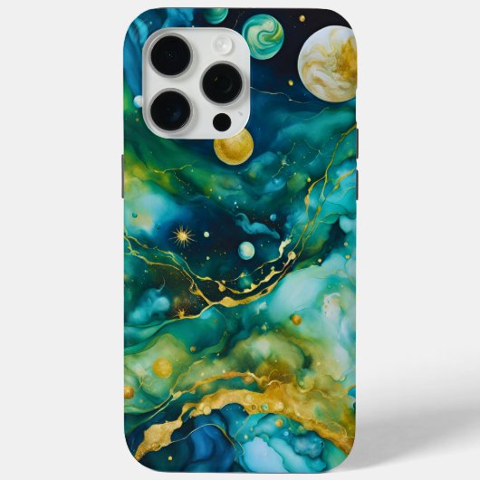 Coques Case-Mate iPhone Cosmos d'encre d'alcool bleu vert or (Verso)