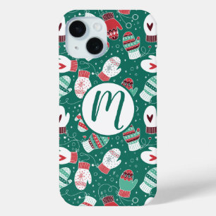Coque Pour iPhone 15 Cosy hiver Noël Mittens Motif en vert