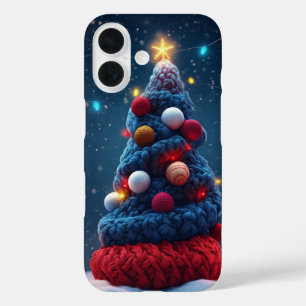 Coques iPhone 16 Cosy Knit Arbre de Noël Bleu Rouge