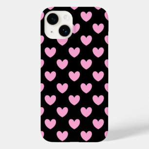 Coque Pour iPhone 14 Coton Candy Pink coeurs de polka sur noir