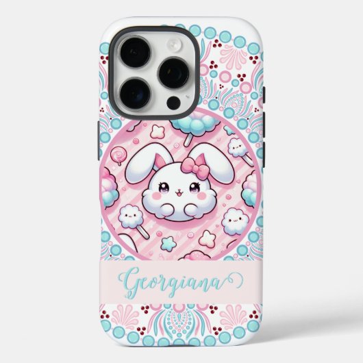 Coques Case-Mate iPhone Coton Personnalisé Candy Kawaii Bunny Dot Mandala (Verso)
