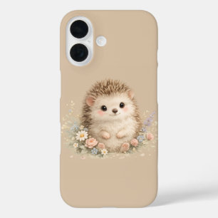 Coques iPhone 16 Cottage Floral Kawaii Cadeau Hérisson