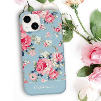 Coque Pour iPhone 14 Cottage personnalisé Roses roses sur Arrière - pla