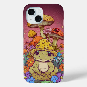 Coque Pour iPhone 15 Cottagecore Fleurs de grenouilles Champignons