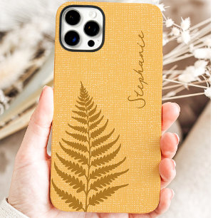 Coques iPhone 16 Pro Max Cottagecore Or Fleur de Fernes en Or Nom Personnal