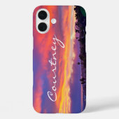 Coques Case-Mate iPhone Coucher de soleil bleu rose ajouter votre nom en g (Verso)
