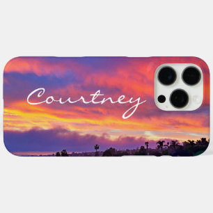 iPhone 16 Pro Max Case Coucher de soleil bleu rose ajouter votre nom en g
