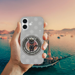 Coques iPhone 16 Coucher de soleil de chat noir : un voyage pour le