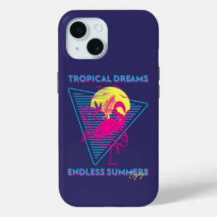 Coque Pour iPhone 15 Coucher de soleil Rétro Flamant Synthwave Vibes