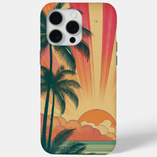 Coque iPhone 15 Pro Max Coucher de soleil rétro/tropical vintage/hawaïen