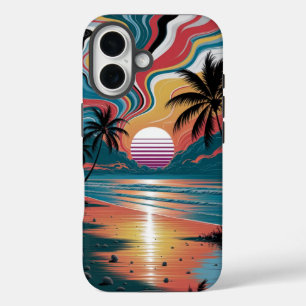 Coques iPhone 16 Coucher de soleil Retro Wave