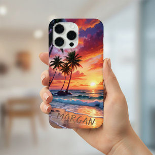 Coque iPhone 15 Pro Max Coucher de soleil sur la plage tropicale personnal
