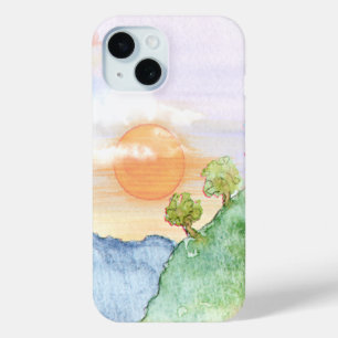 Coque Pour iPhone 15 Coucher de soleil sur les montagnes et les arbres