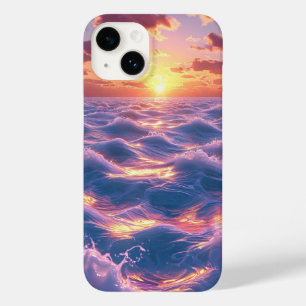 Coque Pour iPhone 14 Coucher de soleil sur l'océan avec des vagues réfl