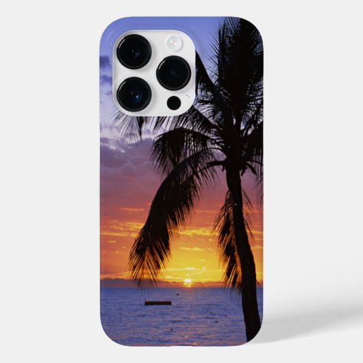 Coques Case-Mate iPhone Coucher de soleil tropical avec palmier, (Verso)