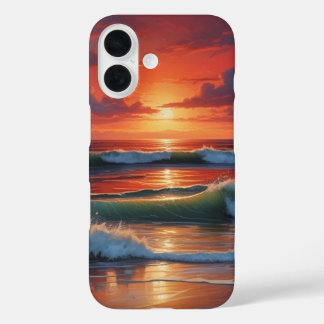Coques iPhone 16 Coucher Rouge Océan Peinture de paysage marin