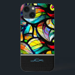 iPhone 13 Coque Couleur Abstrait des torsades en verre tendu<br><div class="desc">Des tourbillons abstraits colorés au look vitrail. monogramme personnalisé et optionnel avec motif géométrique moderne en bas.</div>