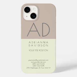 Coque Pour iPhone 14 Couleur Beige Tendance Monogramme vertical Minimal