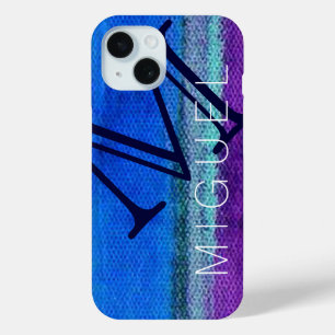 Coque Pour iPhone 15 Couleur bleu monogramme