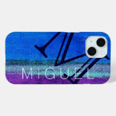Coques Case-Mate iPhone Couleur bleu monogramme (Verso (horizontal))