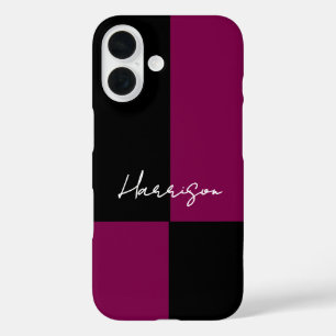 Coques iPhone 16 Couleur Bloc Bourgogne Noir Minimal Nom personnali