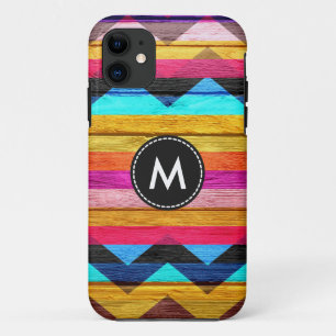 Coque iPhone 11 Couleur Chevron Stripes Bois Vintage #6