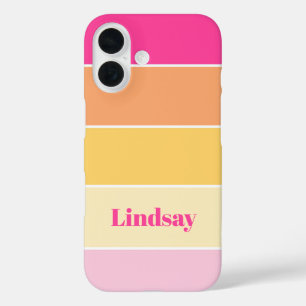 Coques iPhone 16 Couleur d'été personnalisée couleur rose Bandes