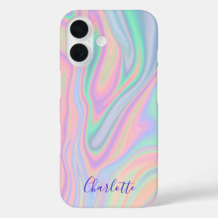 Coques iPhone 16 Couleur pastel iridescent liquide abstrait. Ajoute