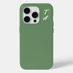 Coque iPhone 15 Pro Couleur unie vert pin et initiales blanches