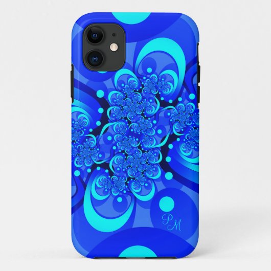 Coques Case-Mate iPhone Couleurs Bleues, Initiales d'Art Fractal Abstrait  (Dos)