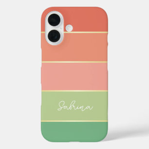 Coques iPhone 16 Couleurs d'été personnalisées Bandes de blocs de c