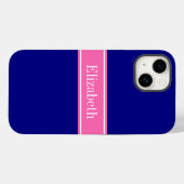 Coques Case-Mate iPhone Couleurs DIY Navy, Ruban Rose Chaud Monogramme S (Verso (horizontal))