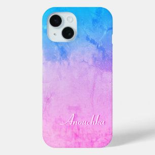 Coque Pour iPhone 15 Couleurs envoûtantes rose et bleu, votre nom perso