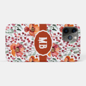 Coques Case-Mate iPhone Couleurs Terreuses, Fleurs d'Automne Monogrammées (Dos (Horizontal))
