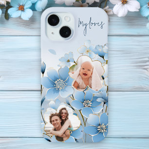 Coque Pour iPhone 15 Coupe bleu unique 2-Photos en formes de fleurs
